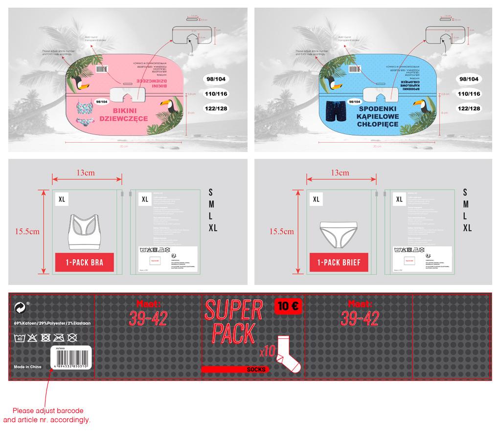 Beconnected wholesale supplier private label clothing - packaging Beconnected wholesale supplier private label clothing - packaging examples of underwear, swimwear and socks